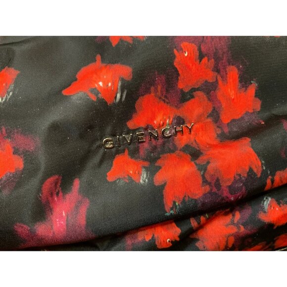 Givenchy Unisex Red Black Rose Floral Foliage Nylon Backpack W/ Leather Straps - Picture 9 of 11